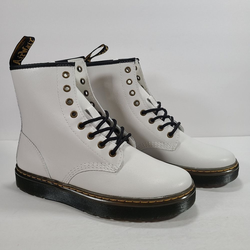 Dr. Martens Zavala 8-Eyelet Lace Up White Leather Combat Boots Women Size 9